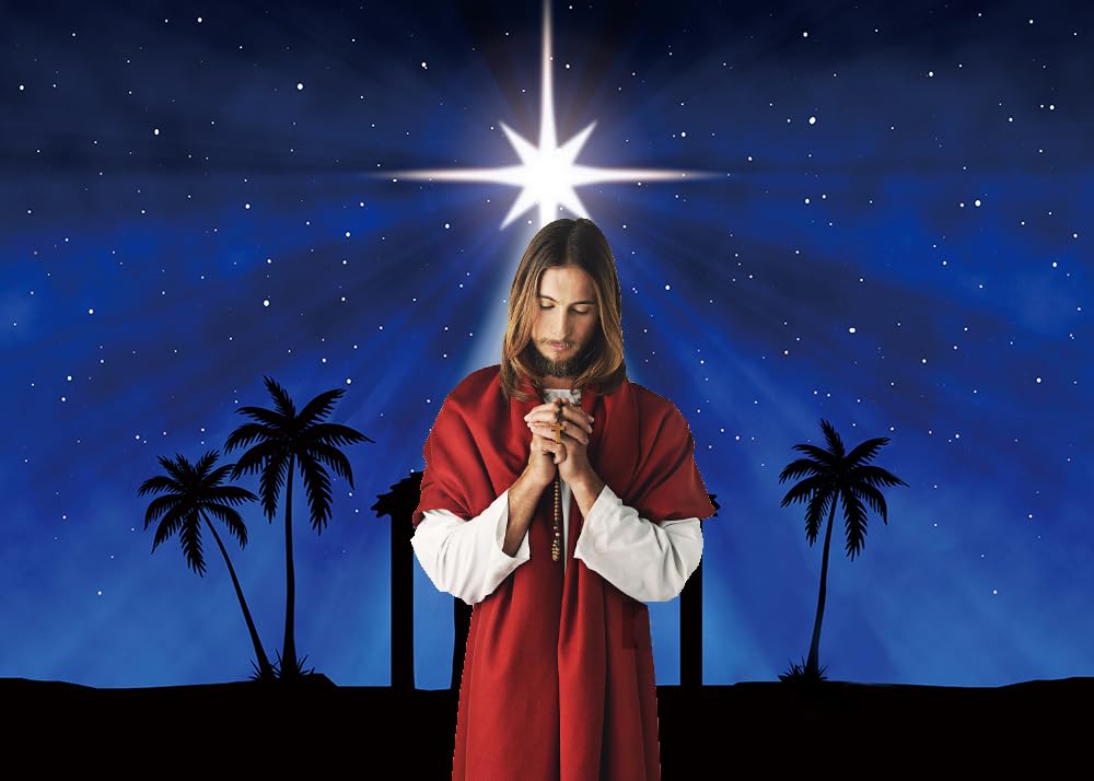 INRUI Presepe di Natale Stella di Betlemme Gesù Nascita Fotografia Sfondo Blu Cielo Stellato Stella di Betlemme Chiesa Religiosa Decorazioni Festa di Natale (2,4 x 1,8 m)