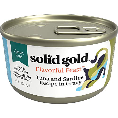Image of Solid Gold Wet Cat Food Pate - Healthy Canned Cat Food Pate w /Real Tuna & Sardine, Omega Fatty Acids, Vitamins & Minerals - Grain Free & Gluten Free Can Meals for Cats & Kittens - 24ct /3oz Can