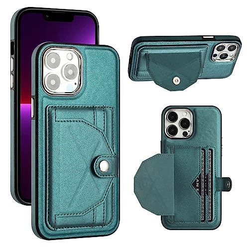 Coque iPhone 15 Pro Max avec porte-cartes en cuir PU vert paon