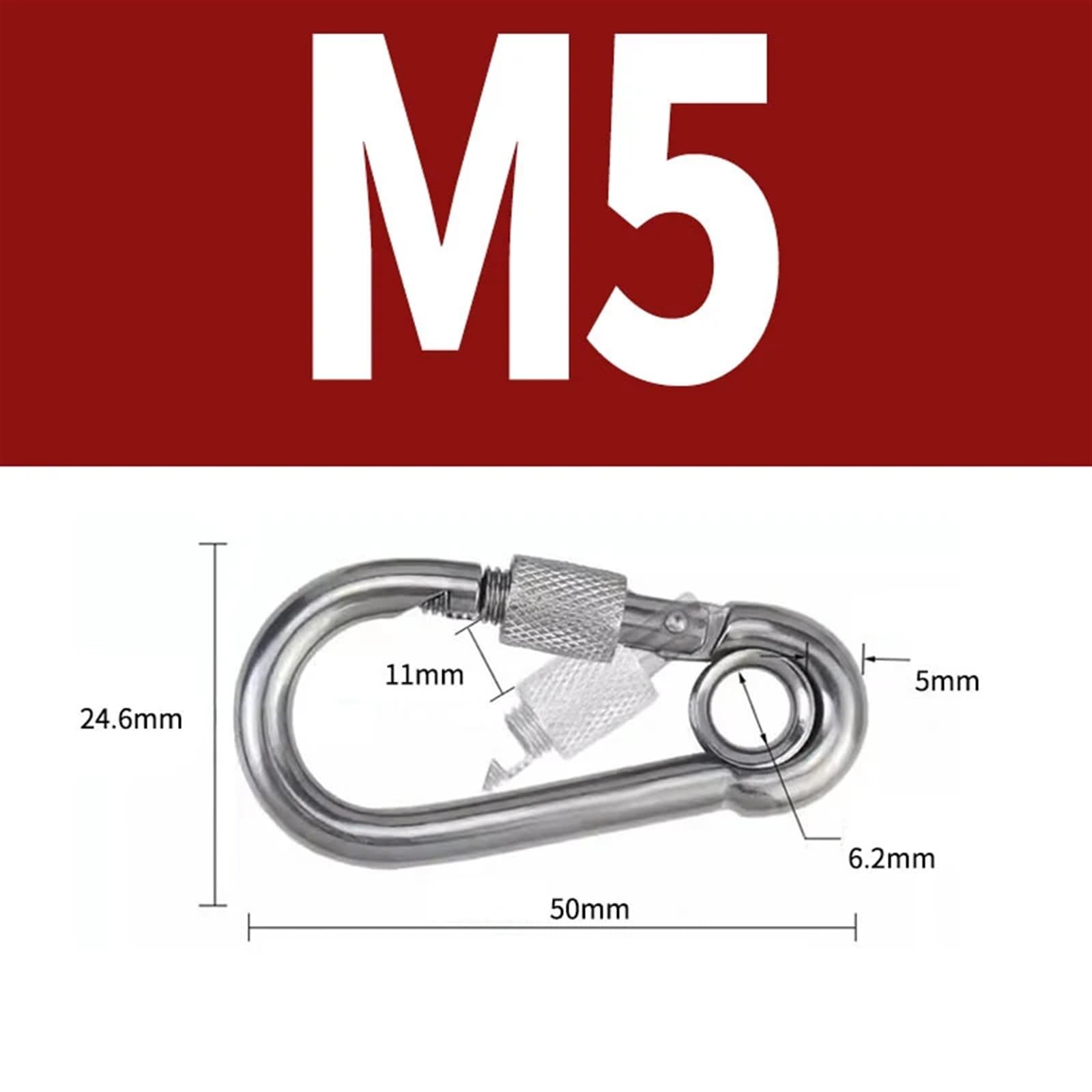 Moschettone, ganci resistenti, chiusura a vite in acciaio inox 304, attrezzi da arrampicata, collegamenti rapidi, gancio a scatto per catena ad anello (M5, 1 pezzo)
