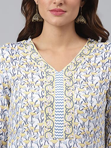 Image of GoSriKi Women's Cotton Blend Straight Printed Kurta with Pant & Dupatta (Mulhar STY-GO)