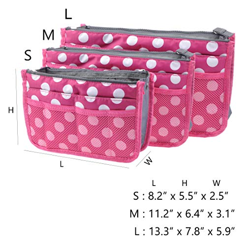 Vercord Purse Organizer Insert For Handbags Bag Organizers Inside Tote Pocketbook Women Nurse Nylon 13 Pockets Rose Dot Medium #TOP2