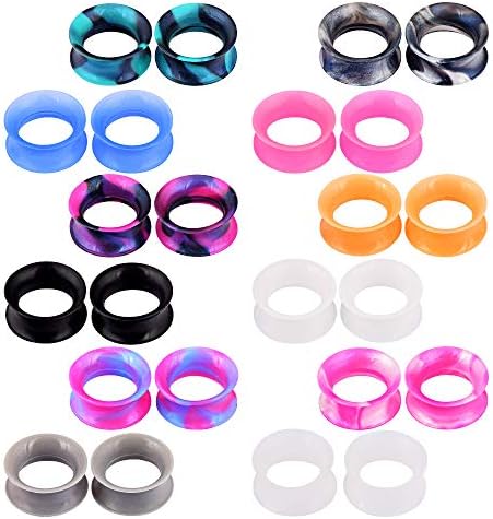 Glupez 24PCS Soft Silicone Ear Gauges Flesh Tunnels Plugs Stretchers Expander Double Flared Flesh Tunnels Ear Piercing Jewelry Set 3/4"