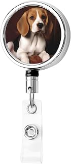 Retractable Badge Reels Heavy Duty Metal Badge Holder with Clip Cute Nurse Badge Reel Name Decorative Badge Clip ovely Pet Dog Beagle ID Card Holders for Office Worker Doctor Nurse