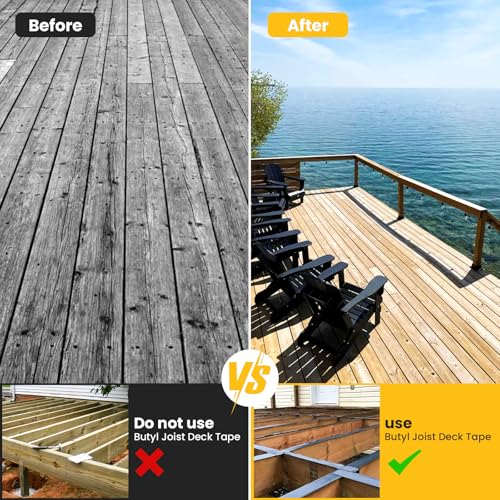 Image of Butyl Sealant Tape 2 inch x 50', Joist Tape for Decking - 6 Pack Deck Joist Tape, Waterproof Seal Roof Tape for Repairing Wood Joists & Beams Protection