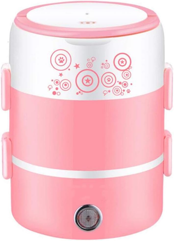 2L Mini Electric Rice Cooker 3 Layers Steamer Portable Stainless Steel Meal Thermal Heating Lunch Box Food Container Warmer- pink double layer