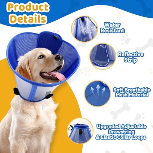 Vithael Upgraded Dog Cone Collar for Large Medium Dogs, Soft Dog Cone with Double-Layer Design, Adjustable Pet Recovery Collar for Dogs After Surgery, Elizabethan Collar (S, Blue) - 4