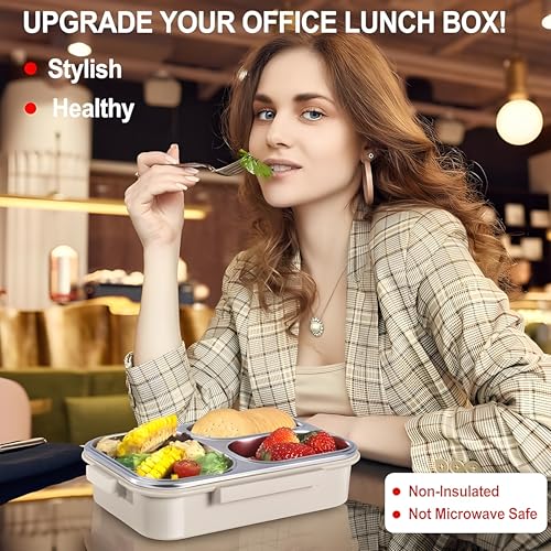 Image of Motka Premium 1000 ml 2-Compartment Bento Lunch Box | Stainless Steel Slim Tiffin | Leak-Proof Container| BPA & Odour-Free| Durable & Dishwasher Safe | Ideal for Office, Travel & School (Beige)
