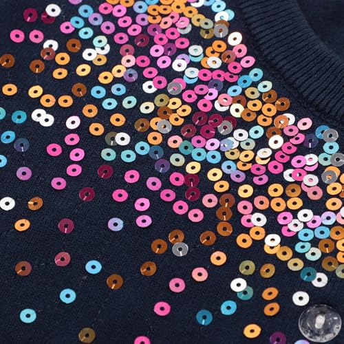 Image of Danny D Girls Sequin Knitted Sweater Cardigan Crew Neck Long Sleeve Button Tops