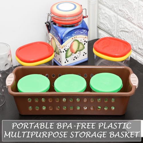 Image of Heart Home Pack of 2 Storage Basket | Storage Organizer for Refrigerator-Vegetables-Stationery | Multipurpose Cabinet Shelf Rack | Storage Box for Kitchen | JAWA-2 | Medium | Peach & Brown