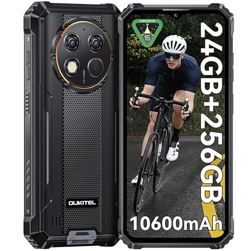 OUKITEL G1 Android 15 Móvil Rugerizado - 24GB RAM+256GB ROM(TF 1TB) Móvil Irrompible, Batería 10600mAh, 6.52'' HD+ IPS Teléfono Movil, Cámara 48MP+5MP, 95dB Altavoz, Dual 4G SIM/NFC/OTG/GPS/Face ID