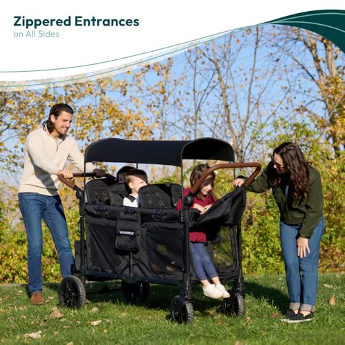Image of WonderFold W6 Luxe Pro Stroller Wagon, Aluminum Frame, 6 Seater, Black