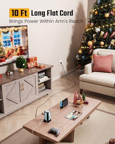 Power Strip Tower Surge Protector, SUPERDANNY Desktop Charging Station, 10 Ft Extension Cord, 9 Outlets, 4 USB Ports, 1080 Joules, 3-Prong, Grounded, Multiple Protections for Home, Office, Blue