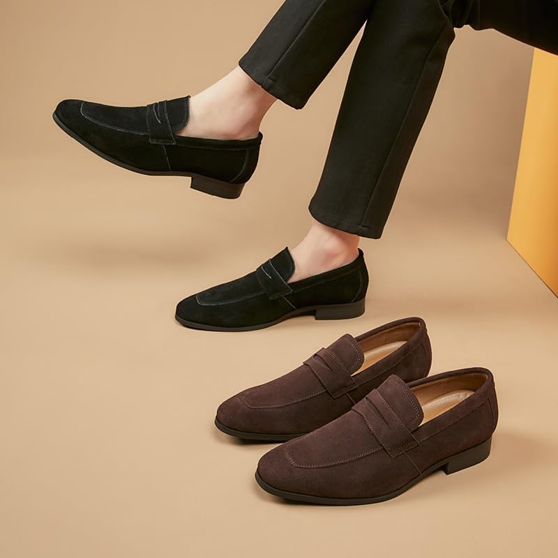 Men'spedal Suede Business Formal Leather Shoes Frosted English Loafers Suitable Oxford Dress Shoes for Work Driving