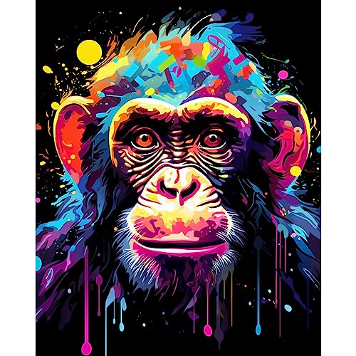 Tucocoo Graffiti Monkey Paint by Number for Adults, DIY Digital Oil Painting Kits on Canvas with Brushes and Acrylic Pigment, Animal Cartoon Style Colourful for Home Wall Decor 16x20inch (Frameless)