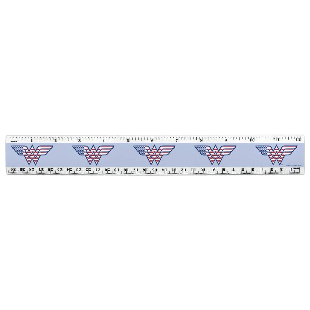 Wonder Woman USA American Flag Logo 12 Inch Standard and Metric Plastic Ruler