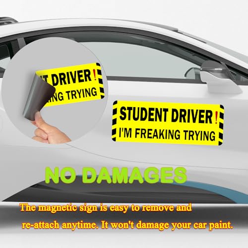 Image of 3 Pack Student Driver Magnet for Car, Magnetic Student Driver Sign for Vehicle, Reflective Warning Bumper Sticker Magnet Sign for New Driver, 10 inch x 3.5 inch (Yellow-Black)