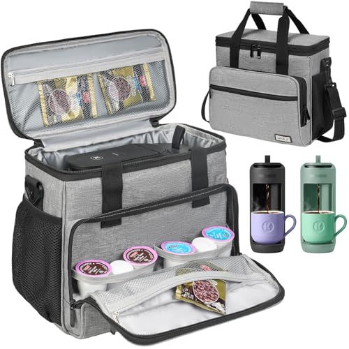 Image of Coffee Maker Travel Bag Compatible with Keurig K-Mini Mate /Mate Plus,Single Serve Coffee Brewer Carrying Case with Multiple Pockets for K-Cup Pods & Accessories,Gift for Coffee Lovers,Easy-Clean,Grey