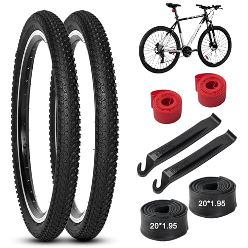 Lukasports 2Pcs Mountain Bike Tires and 2Pcs Tubes Set, 20x1.95 Bike Tire & 1.75-2.125 AV 32mm Inner Tubes, Folding Replacement Tires, Puncture-Resistant 20 x 1.95 Road Mountain Bike Tire