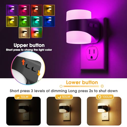 Image of L LOHAS LED Colored Night Lights Plug into Wall, 3 Brightness Level, 1W Low Power Nightlight with Auto On /Off Sensor, Ideal for Living Room, Bathroom, Bedroom, Kids Room, 2 Pack