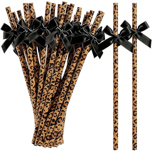 50 pitillos de papel con diseño de leopardo 7.8 pulg miniatura 1