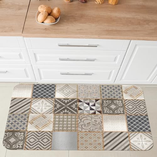 Comart - Tappeto Cucina Austin - Impermeabile - Antiscivolo - Antimacchia - Lavabile in Lavatrice - Passatoia in Poliestere - per Corridoio e Cucina - Made in Italy - Cementine Grigie - 50x75 cm