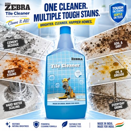 Image of SUNA ZEBRA Tiles Cleaner | Heavy-Duty Stain Remover for Tiles & Floors | Removes Cement, Grout Haze, Hard Water & Tough Stains | Fast-Action Cleaning Agent (1 Litre) (Pack of 2)