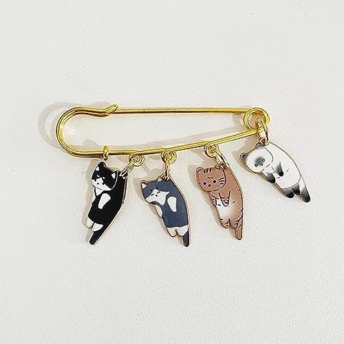 Image of Lovely Cat Charms Gold-Tone Safety Pins - Calico, Ginger, Siamese Cat Dangle Accessory Brooch Pin for Cat Lover Gift