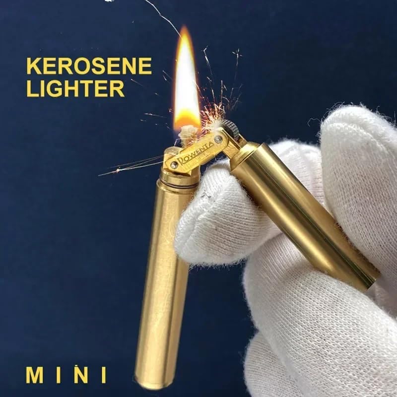 Image of Smoke King Lighter Retro Gold Stick Lighter, Refillable Brass Windproof Pocket Lighter with Open Flame, Classic Gift for Men (Fuel Not Included)