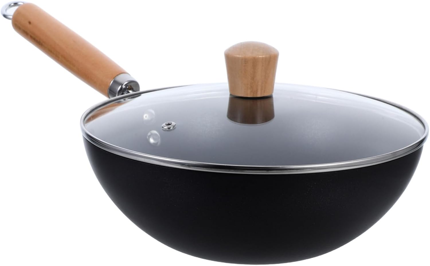 Garneck Uncoated Iron Frying Pan Lid Deep Iron Wok for Convenient Stir Frying Ergonomic Wooden Handle Nonstick for Cooking Eggs and More Your Kitchen