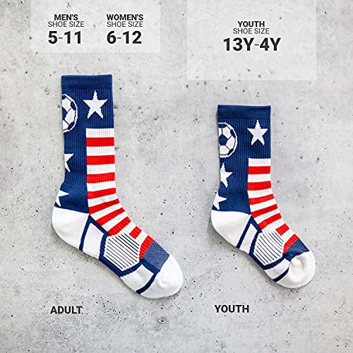ChalkTalkSPORTS Soccer Performance Crew Socks - Patriotic Soccer - Youth & Adult - Red White & Blue - Soccer Mid-Calf Socks4