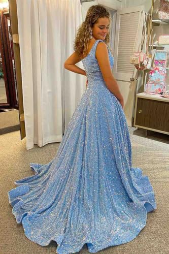 Long Sequin Prom Dresses for Teens 2025 One Shoulder A Line Formal Dress with Pockets3
