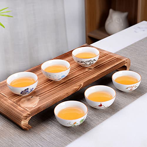 Image of Liang baobao Chinese Tea Tasting Cup Set of 4, 2oz White Porcelain Mini Cups for Gongfu Tea Ceremony (bamboo)
