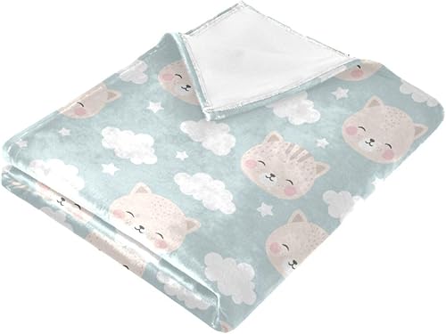 Miniatura 2 de Cats with Cute Clouds Pattern with Blue Sky Ultra-Soft Throw Blanket, Lightweight Holiday Flannel Fleece Blanket Adults Kids Home Decor Camping