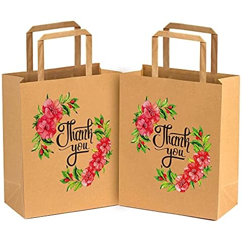 Animsco Thank You Gift Bags 50pcs, Floral Design Thank You Bags for Small Business Fall Thanksgiving Gifts Wedding Baby Shower Retail bags 8.25" × 4.35" × 10.25" Cover