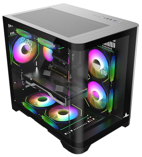 Iceberg Crystal Wave M Micro ATX Tower Gaming PC Case Full-View Panoramic Curved Tempered Glass 3 Included aRGB Fans (Black)
