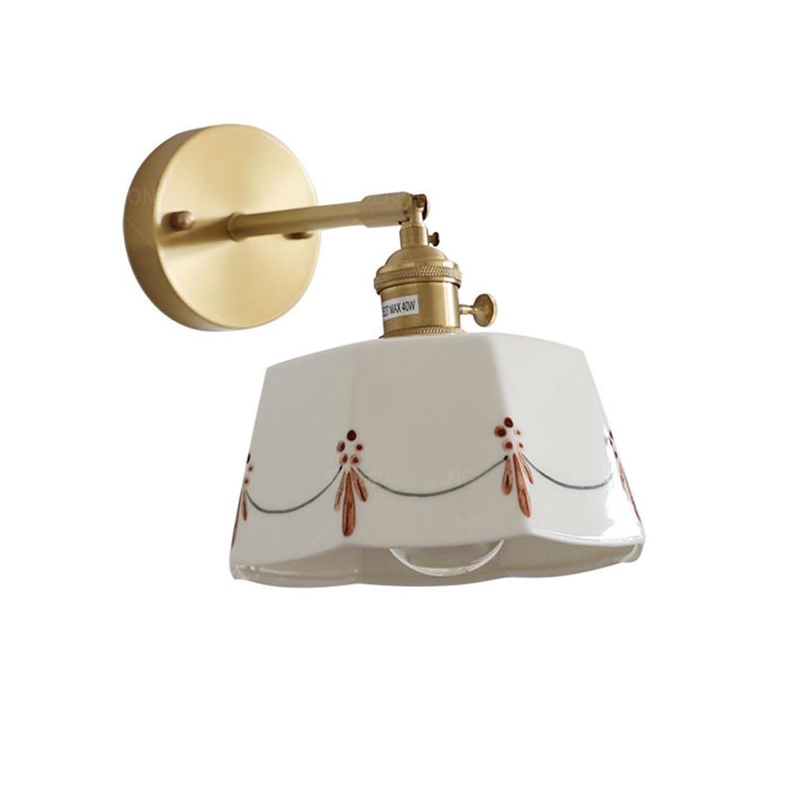 HUAYUSEDF Simple White Hand Drawn Pattern Ceramic Shade Adjustable Wall Lamp Brass E27 Socket for Bedroom Living Room Dining Bar Sconce(A)