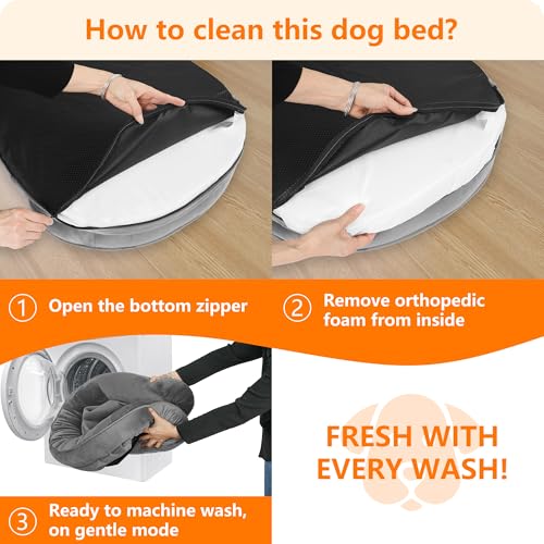 HMTOPE Orthopädisches Hundebett, Hundesofa, Vierseitiges Nackenrolle Kissen, rutschfeste Unterseite Hundekorb, Abnehmbar und Waschbar, Kleine Hunde, Mittelgroße Hunde, 90 x 71 x 15 cm, Mittelgrau