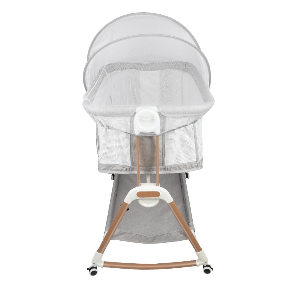 HUOLE Łóżeczko dziecięce 3 w 1 do 30 kg, łóżeczko bujane, regulacja wysokości i nachylenia materaca, 4 kółka z hamulcem, ergonomiczny materac, torba-96 x 60 x 90-115 cm-szary