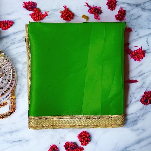 Image of Pooja Cloth for Mandir and Multi-Purpose Use (White & Green)