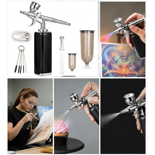 Image of Cordless Airbrush Set with Compressor kit, Trigger Type, High Airflow, Miniature Painting Tool, Temporary Tattoo, Dye Spray Gun for Hair, Barber Enhancement Air Brush, Nail Art.