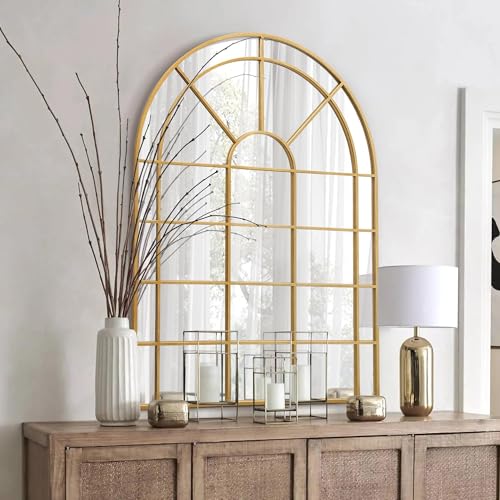 Besdomus Large Gold Arched Mirror: 29'x42' Gilded...