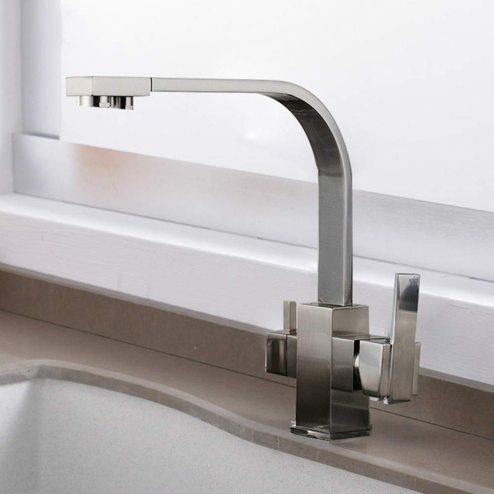 FCXWEVR Black Kitchen Faucet with Drinking Water Mixer Tap Single Hole Deck Mounted Hot & Cold Heavy Duty Pure Water Sink Brushed Nickel Finish Model 81058"