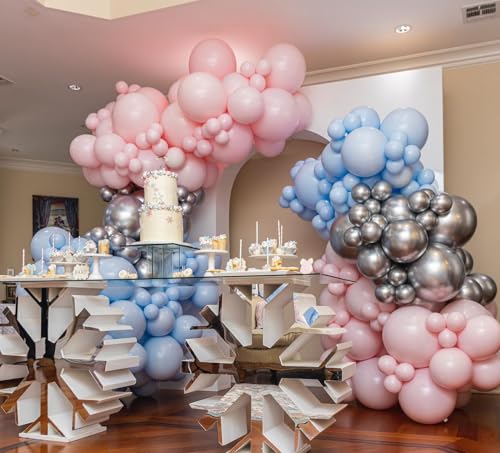 Image of 140Pcs Gender Reveal Balloon Garland Arch Kit - Pink and Blue Balloons Silver Latex Balloon for Boy or Girl Gender Reveal Decorations Birthday Party Baby Shower Celebration Anniversary (No Box)