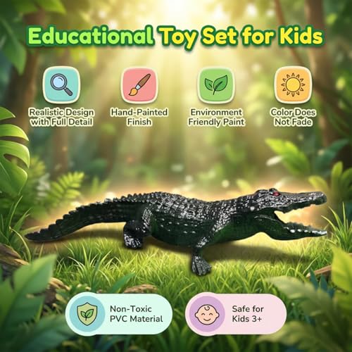 Image of ZESTHOME Crocodile & Snake Toy Set for Kids - Big Crocodile with Sound, Large Snake, Baby Snake with Eggs | Non-Toxic PVC Jungle Animal Toys for Learning, Pretend Play & Gift (Age 3+)