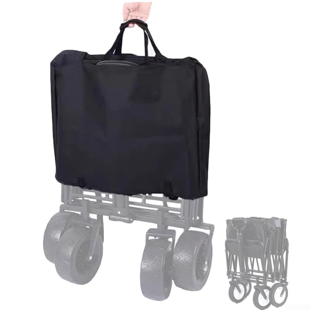 Yelvera Trolley On Wheels Storage Bag, Folding Camping Trolley Cart Cover with Handle, Heavy Duty Cart Wagon Bag Folding Wagon Cover Dustproof Garden Cart Cover (Black)