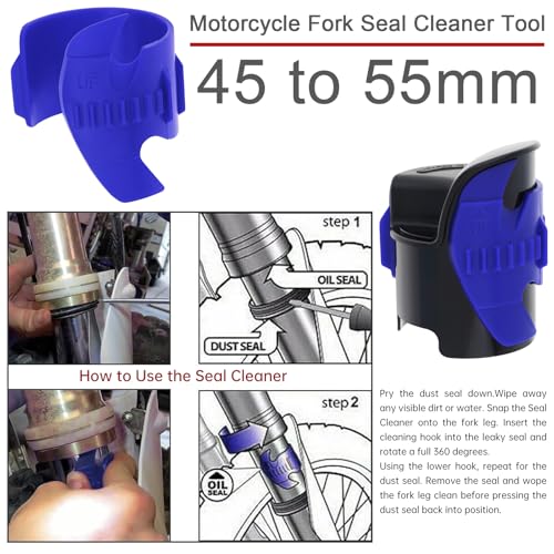 Image of Windance Motorcycle Front Fork Maintenance Tool Kit,Fork Seal Saver Cleaner 45mm-55mm Shock Repairing Tool + Fork Suspension Oil Level Measurement Gauge Oil Syringe Tool (Blue)