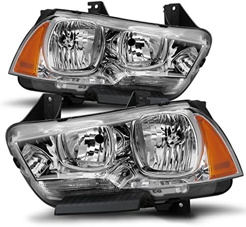 AKKON - For 11-14 Dodge Charger Chrome Clear Headlights Front Lamps Direct Replacement Pair Left + Right