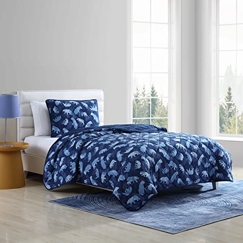 Image of Eddie Bauer - Full Size Quilt Set, Reversible Kids Bedding with Matching Shams, Ideal for Toddler Bedding Set (Camp Camo Navy, Full)