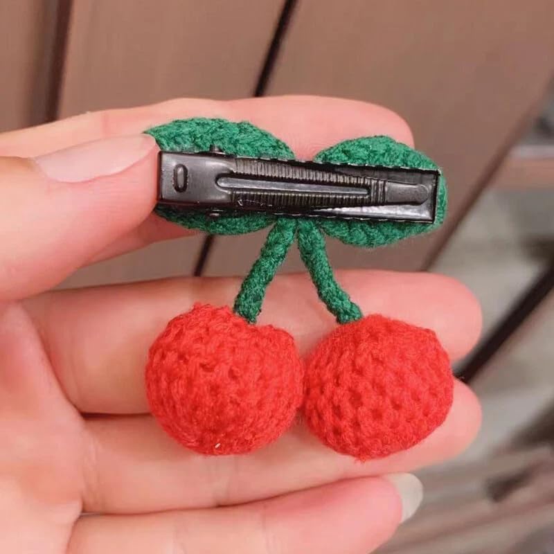 6Pcs Girls Hair Clips, Handmade Crochet Sweet Cherry Shape Hair Barrettes, Manual Knitted Cute HairPins Alligator Clip Hand-Woven Creative Hair Slide, Fashion Hair Accessories for Kids Teens Gifts - Image 4